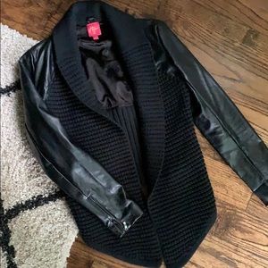 Faux leather and knit combo jacket